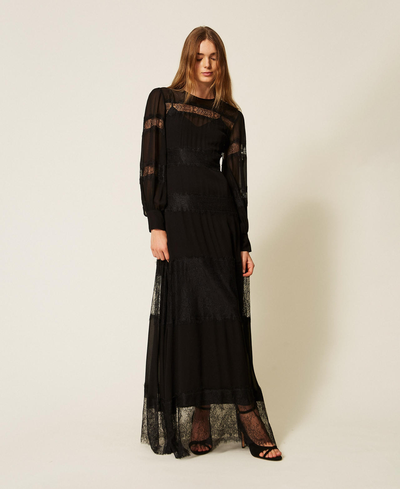 Georgette and lace long dress