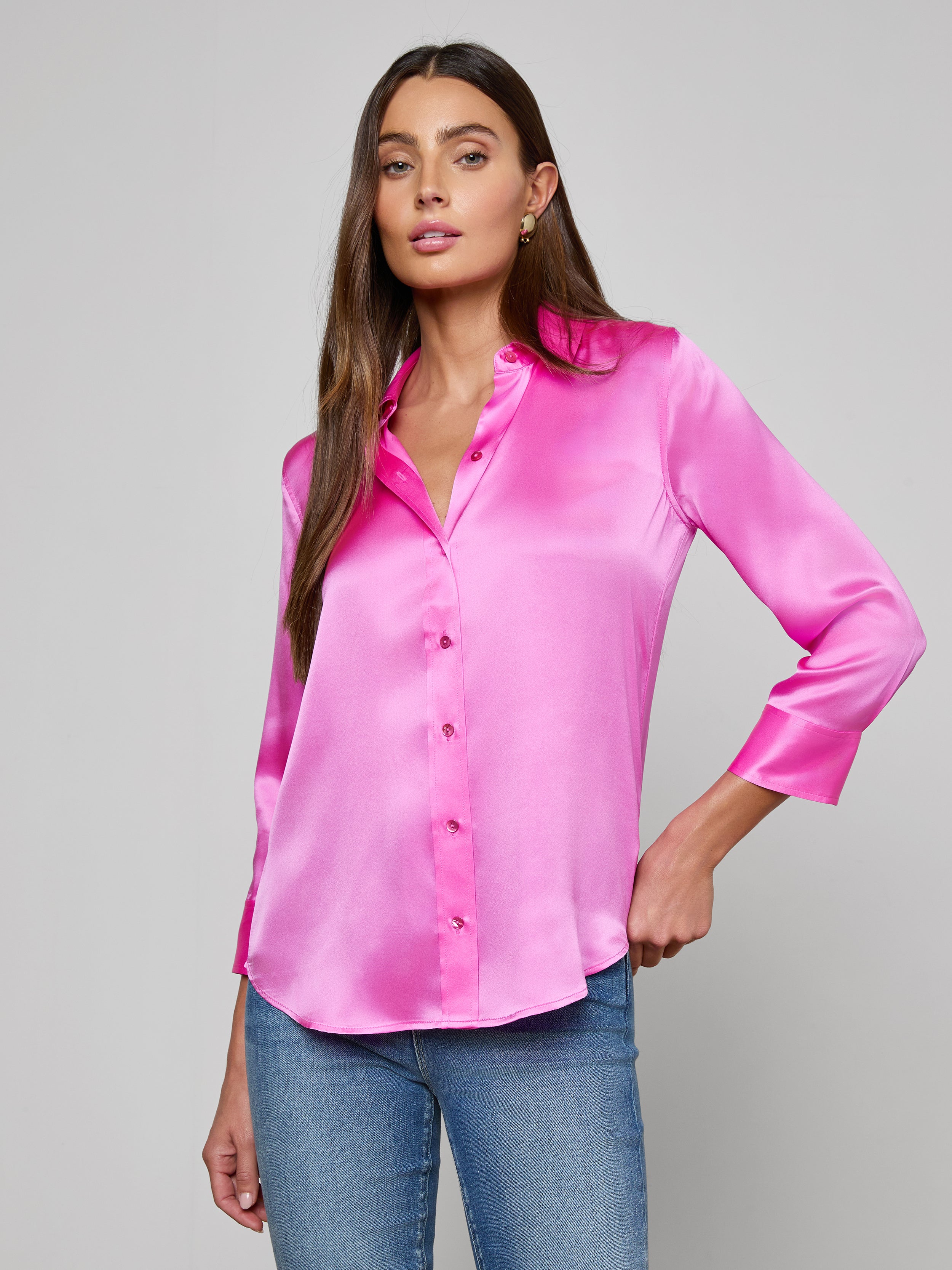 Dani Silk Blouse Top In Fuchsia