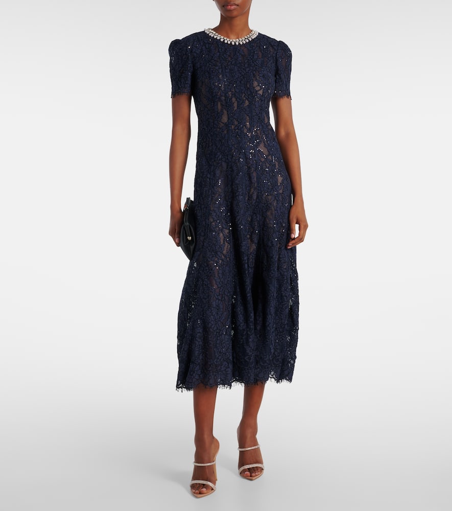 Embellished lace midi dress