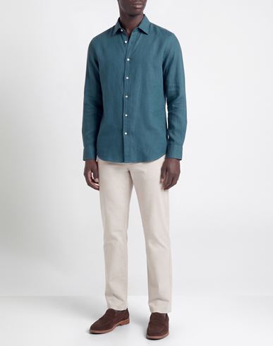 Man Shirt Deep teal Size L Linen, Lyocell