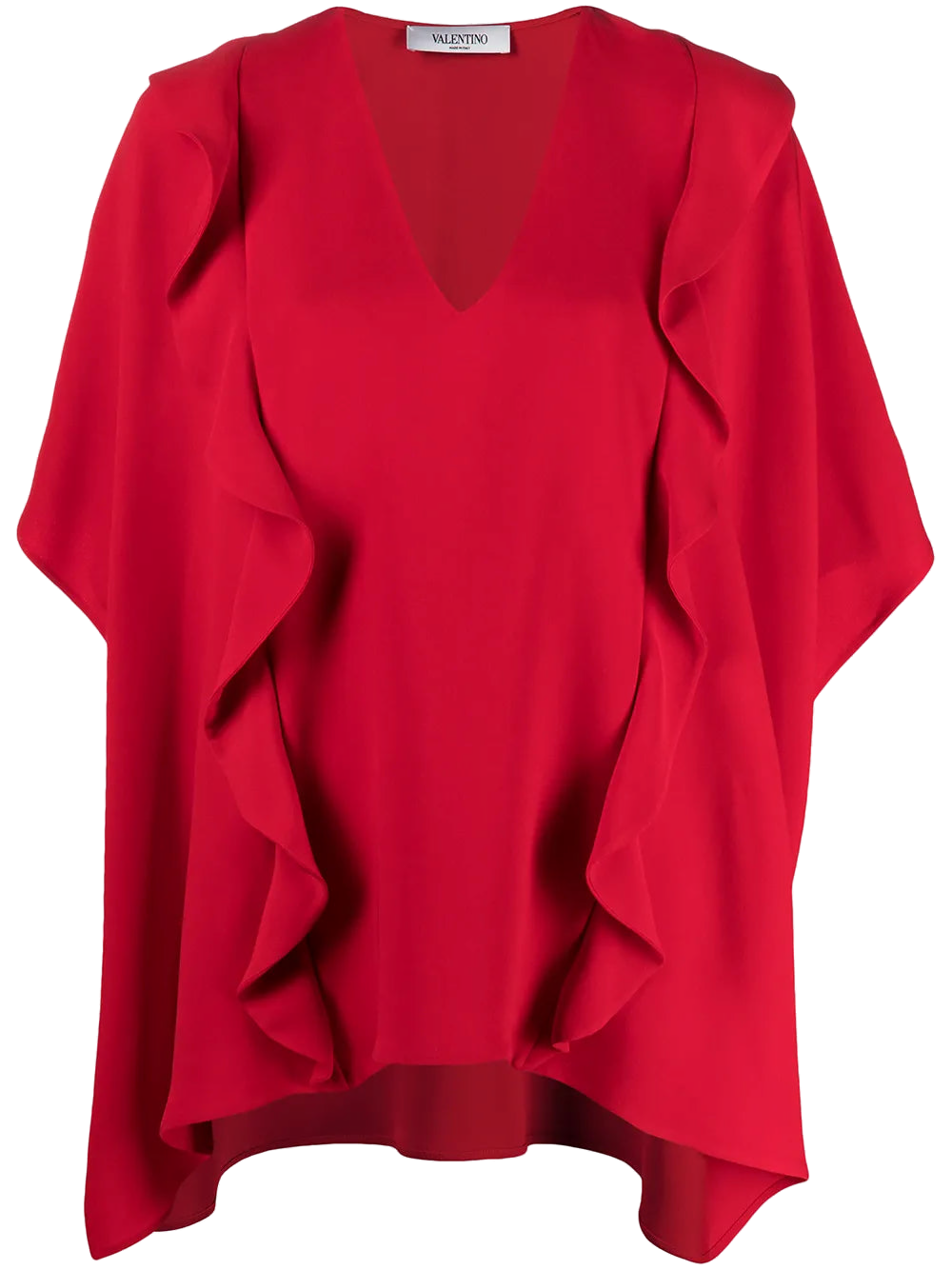 Ruffled Drape Silk Blouse — Red