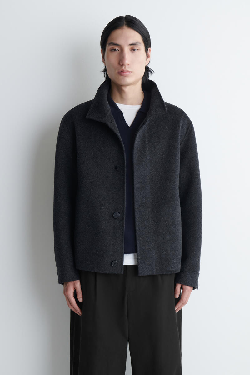 Double-Faced Wool Mock-Neck Jacket
