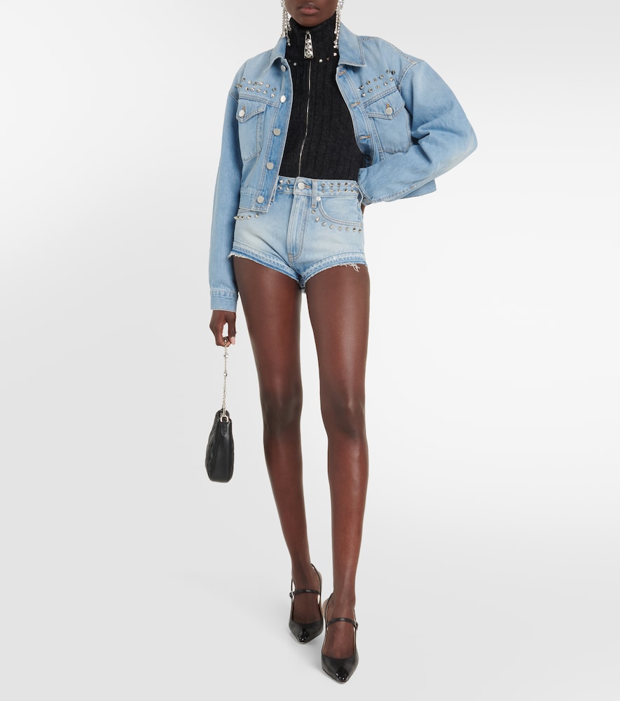 Embellished mid-rise denim shorts