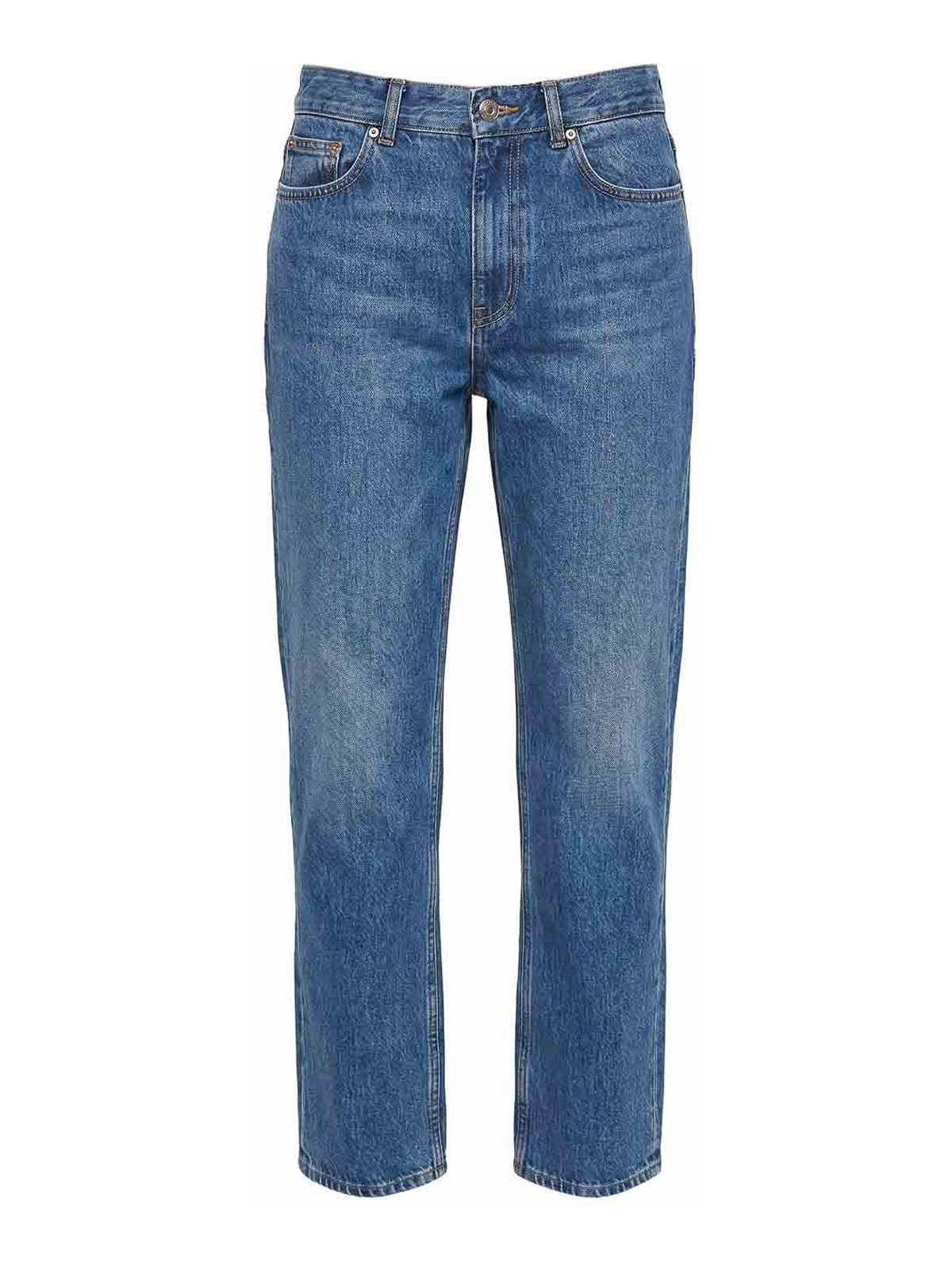 Blue Pants With Belt Loops And Logo Patch On The Rear In Denim Woman