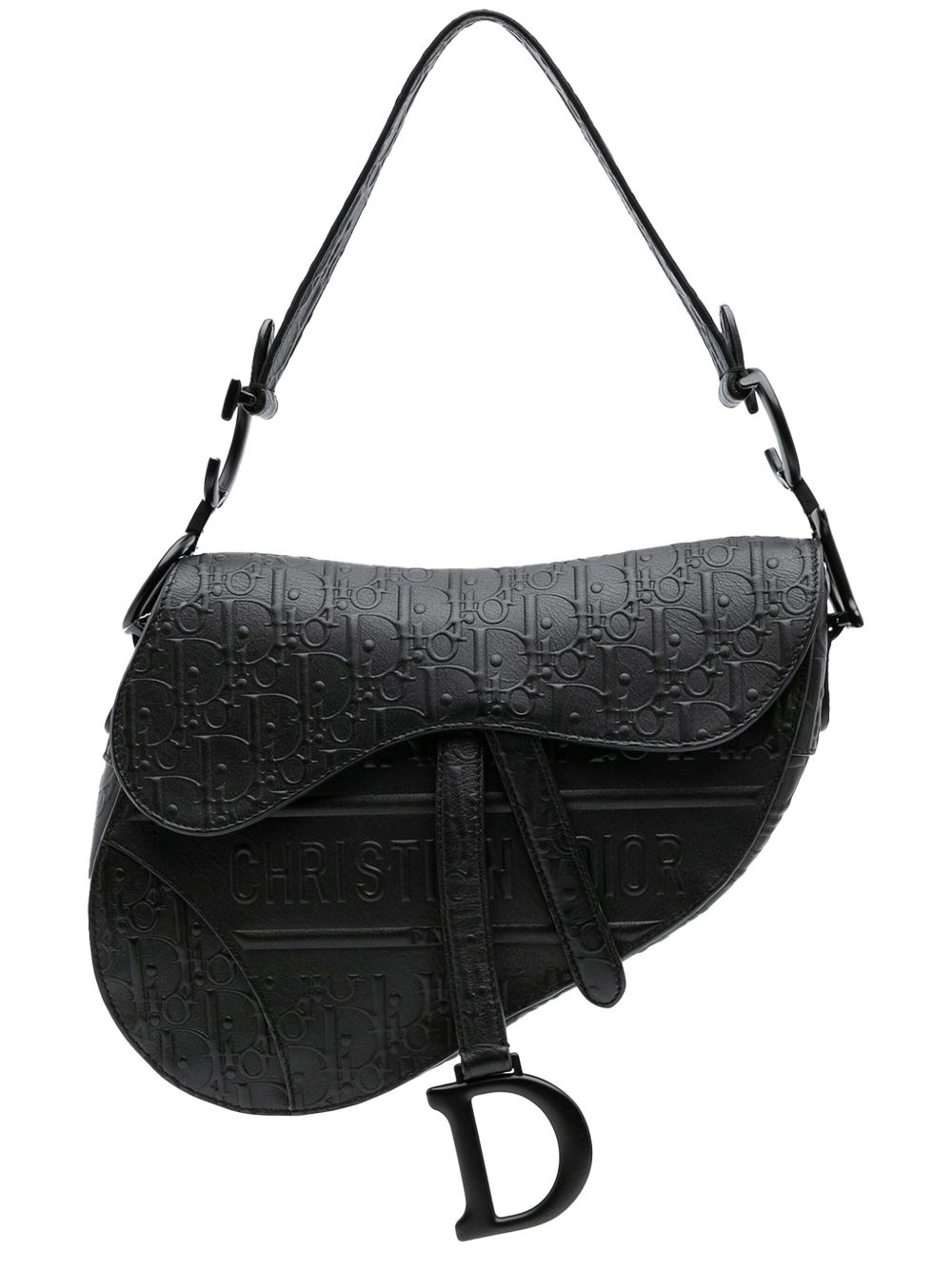 2019 Oblique Embossed Calfskin Saddle Bag shoulder bag - Black