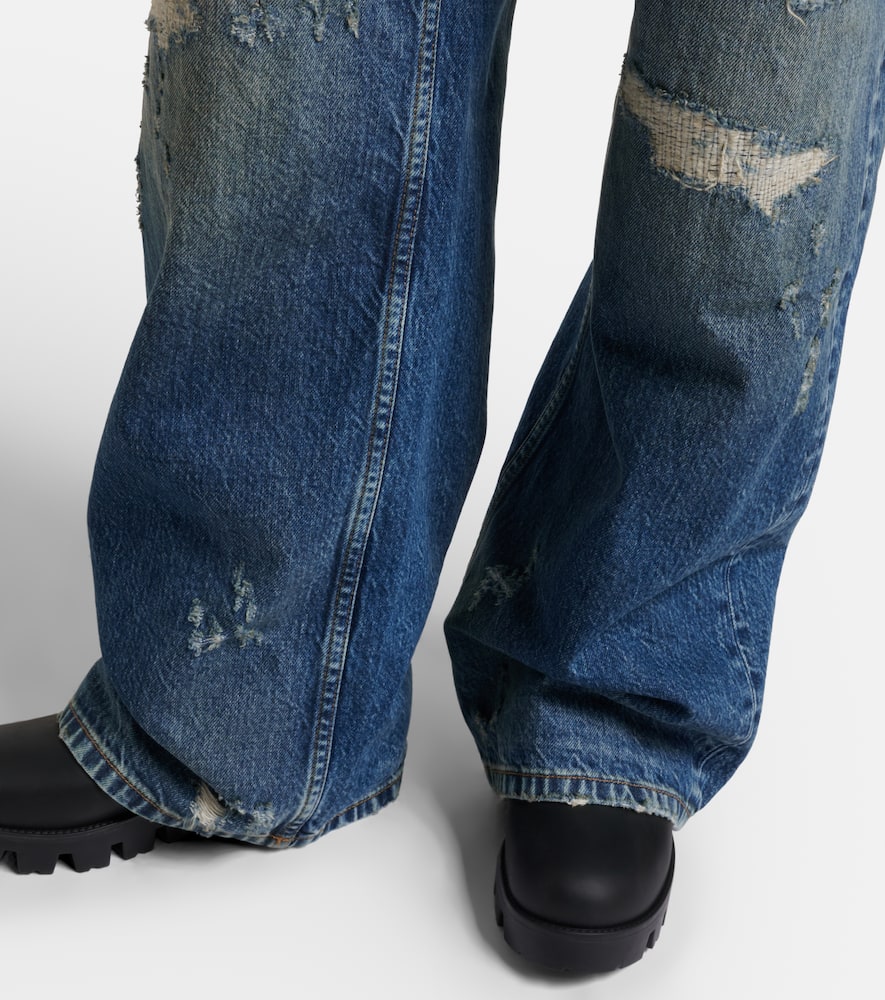 Distressed layered high-rise wide-leg jeans