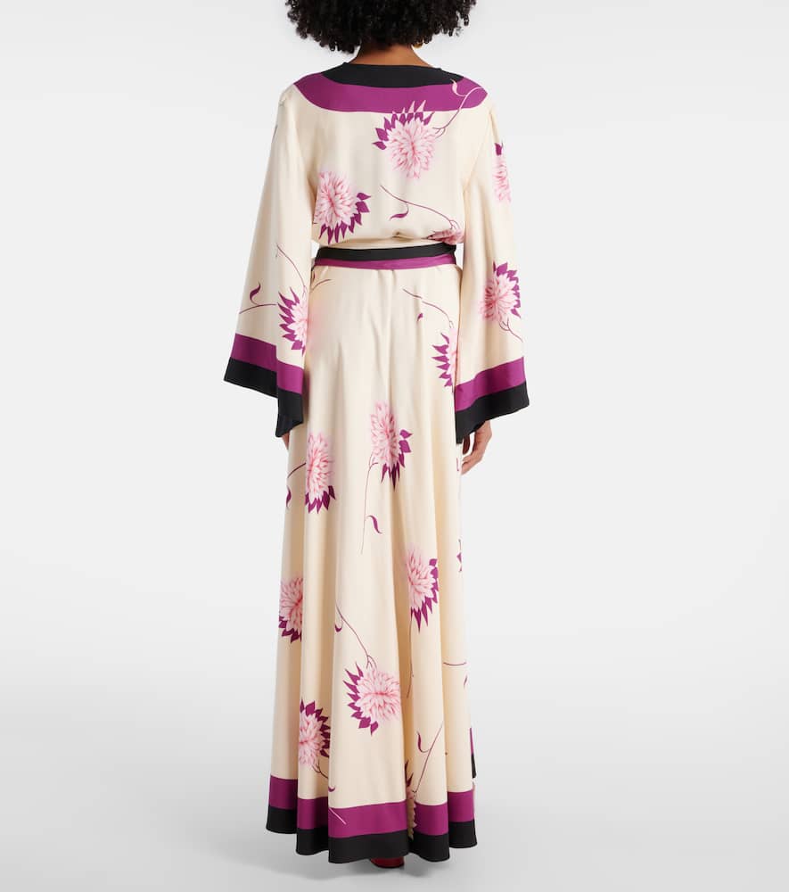 Floral silk twill wrap dress