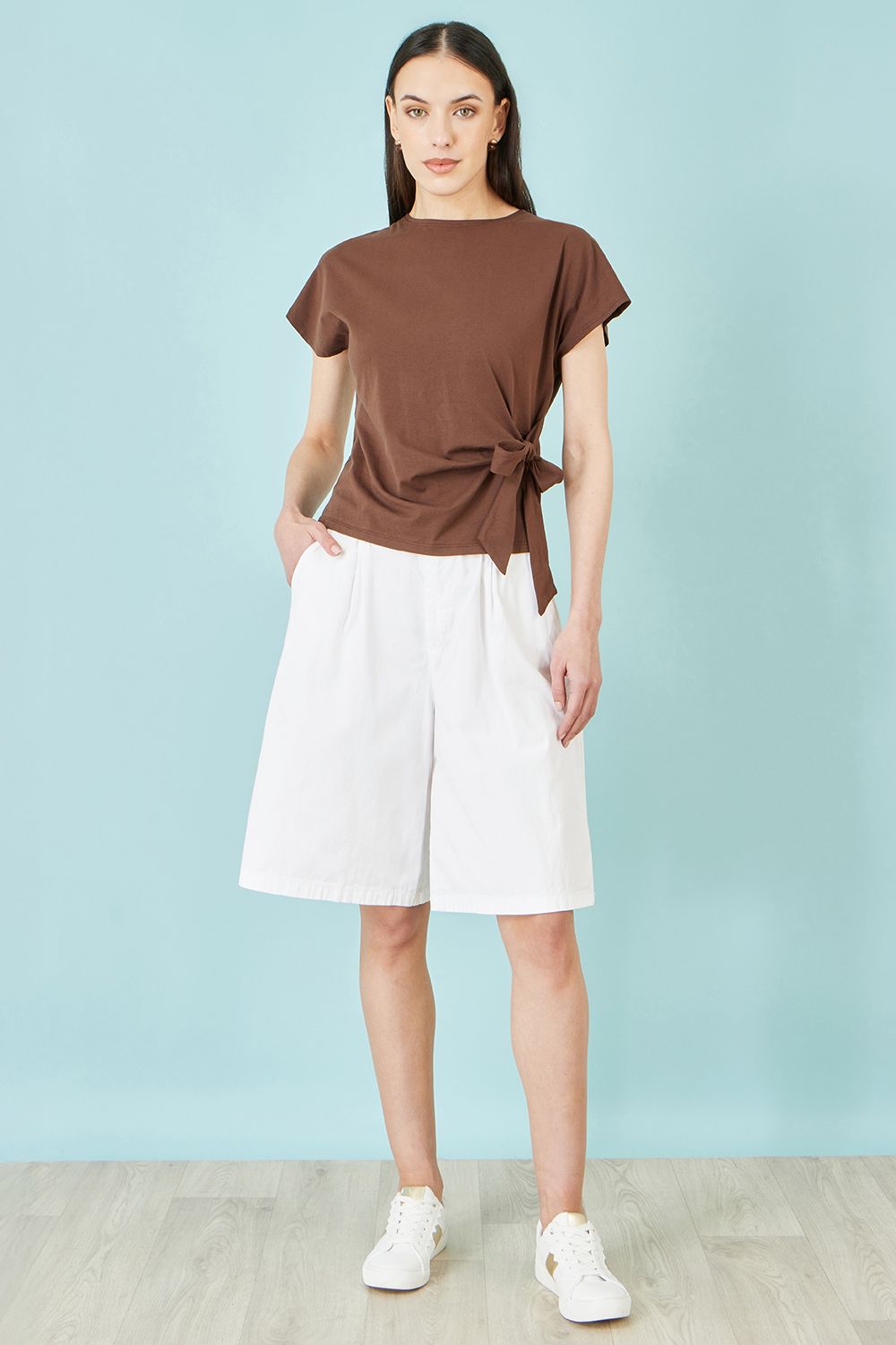 Yumi Women's Cotton Bermuda Shorts in White