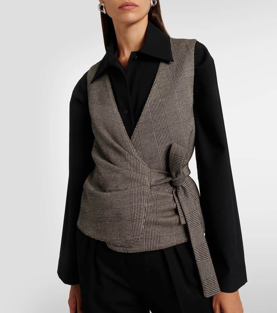Max Mara Adige houndstooth wool-blend wrap top
