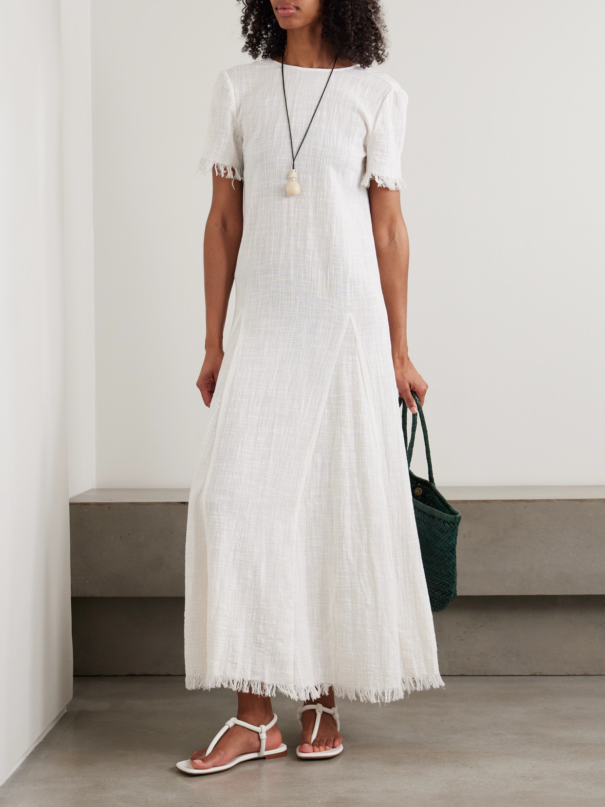 Le Havre Fringed Cotton-gauze Midi Dress - Cream