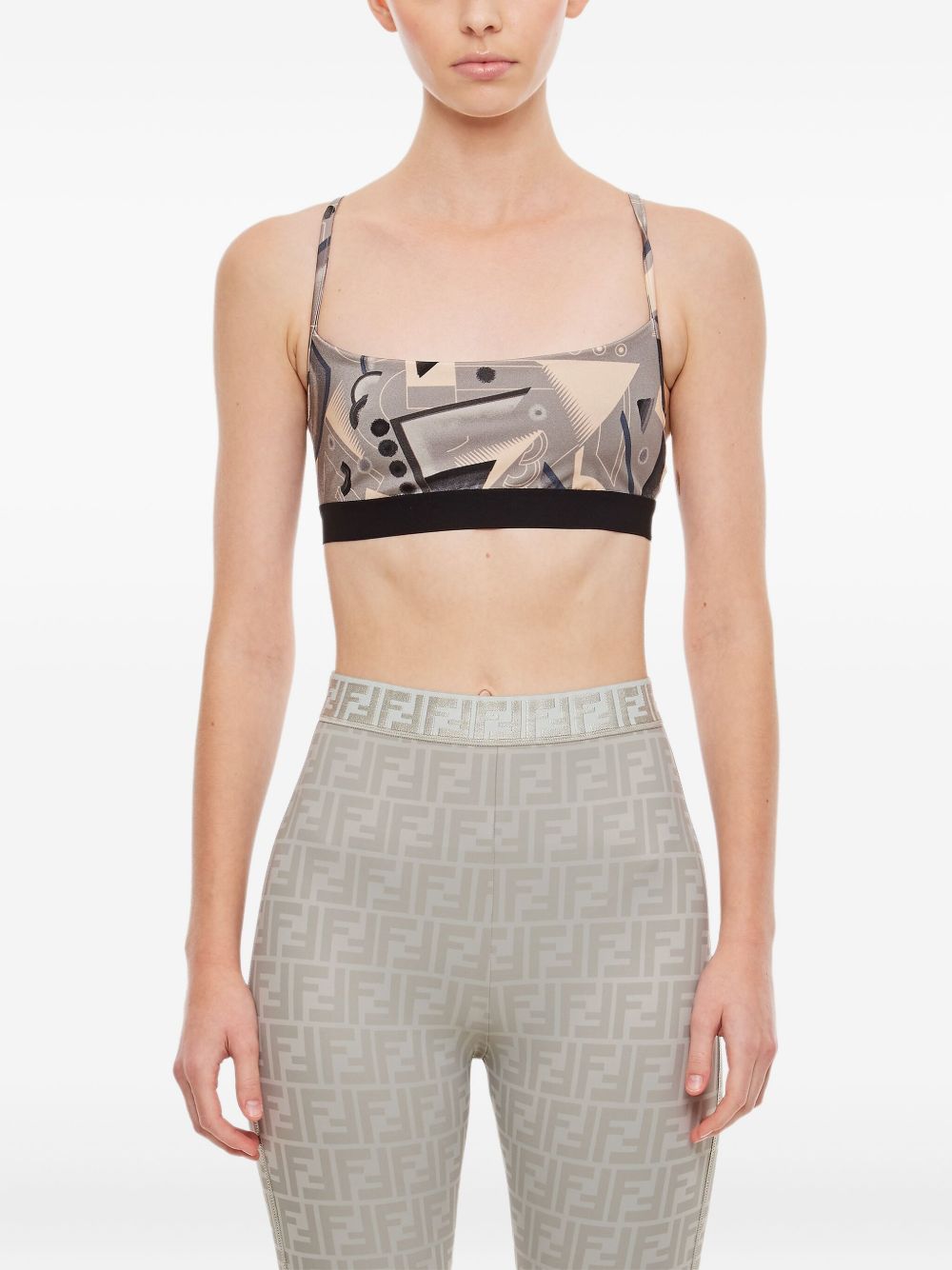 Abstract-print sports bra - Grey