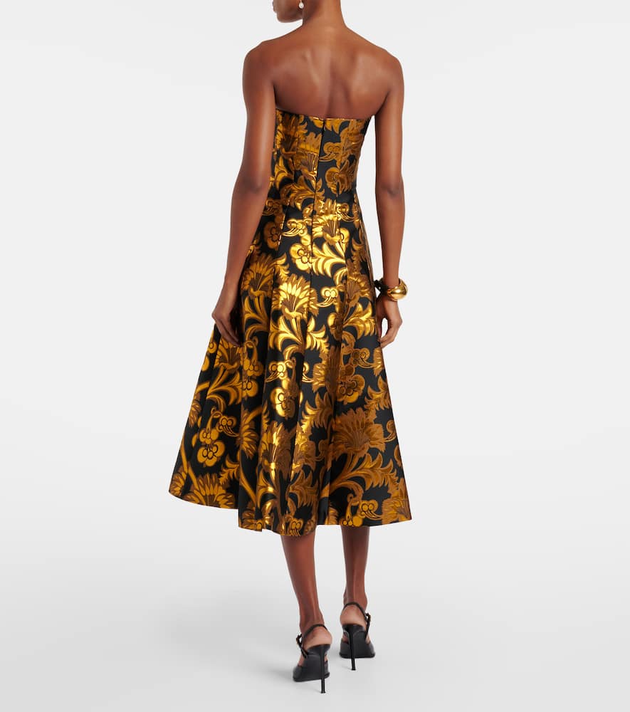 Semi-sheer strapless lamé maxi dress