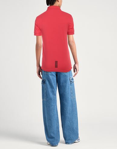 Ea7 Man Polo shirt Coral Size M Cotton, Elastane