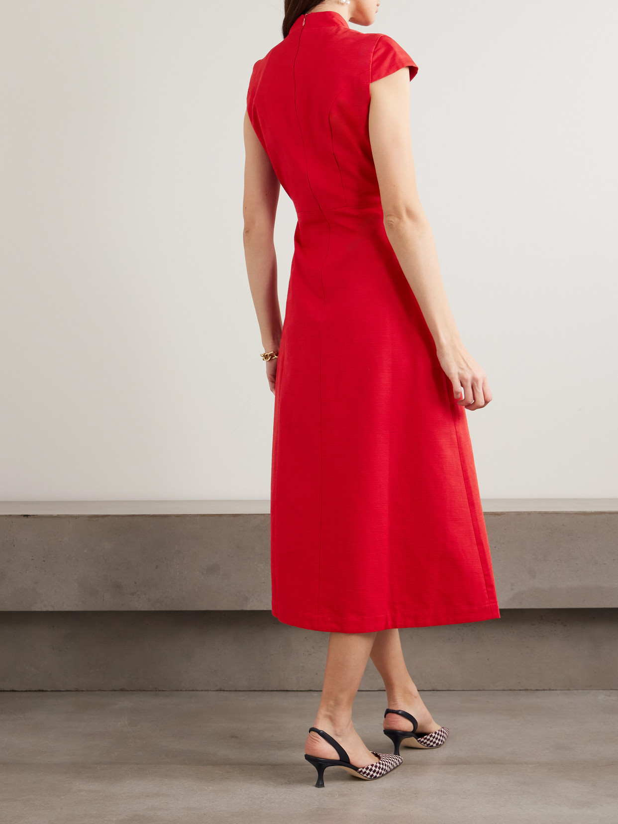 Amoako Cotton Midi Dress - Red