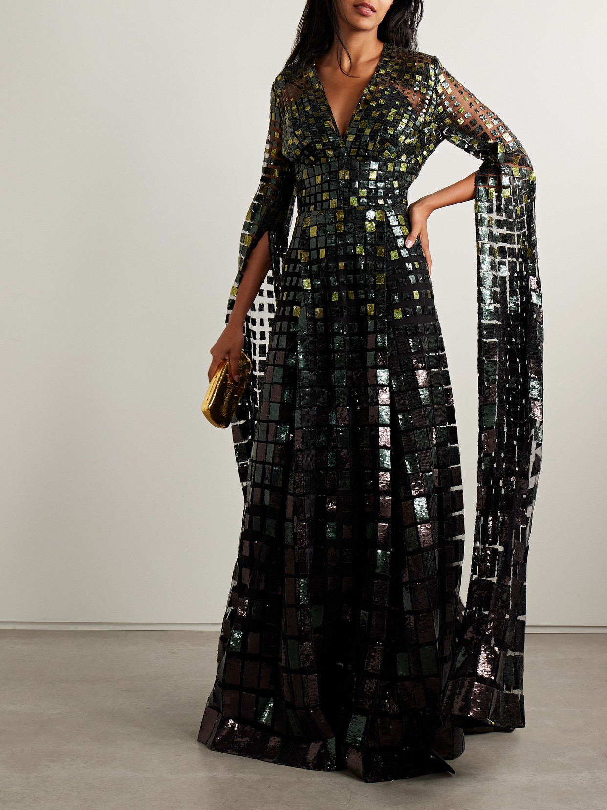 Sequined Tulle Gown - Green