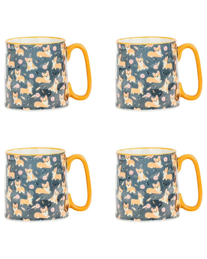 Set of 4 Bella Mugs: Corgi Delight