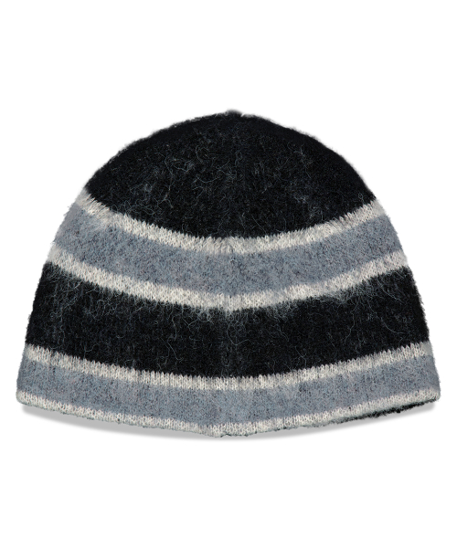 HAIRY STRIPE BEANIE BLACK
