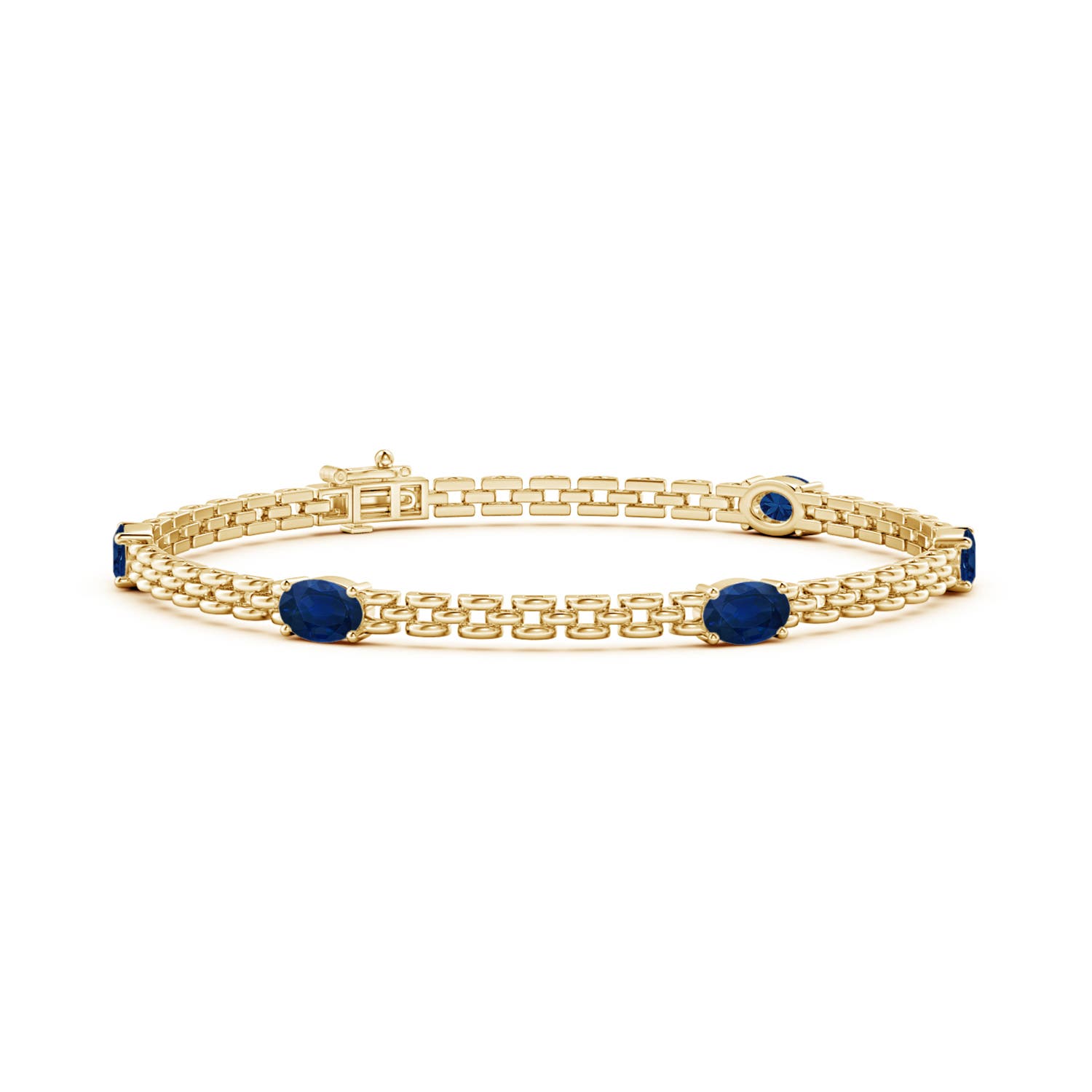 Angara 3.0 Carats Five Stone Oval Sapphire Station Link Bracelet in 14K Yellow Gold