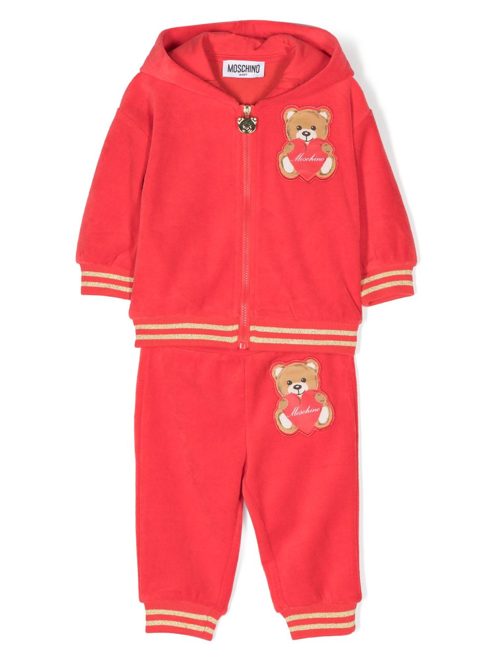 Patch-detail cotton-blend tracksuit set - Red
