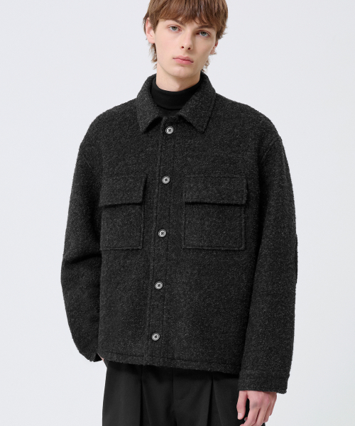 Wool Elbow Patch Two Pocket Button Jacket_Black