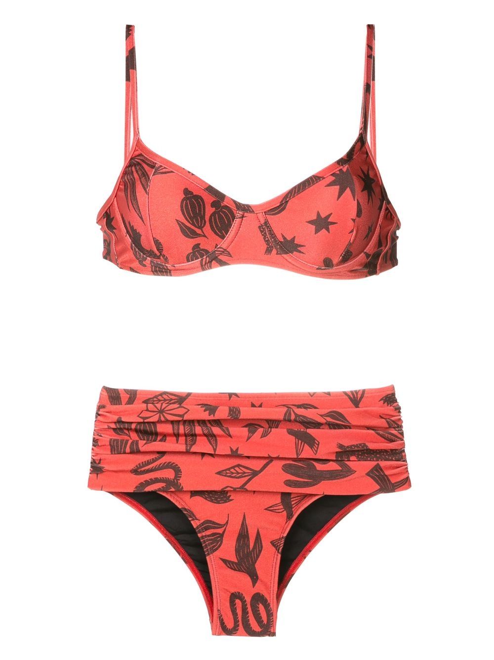 Liliane floral-print bikini set - Brown