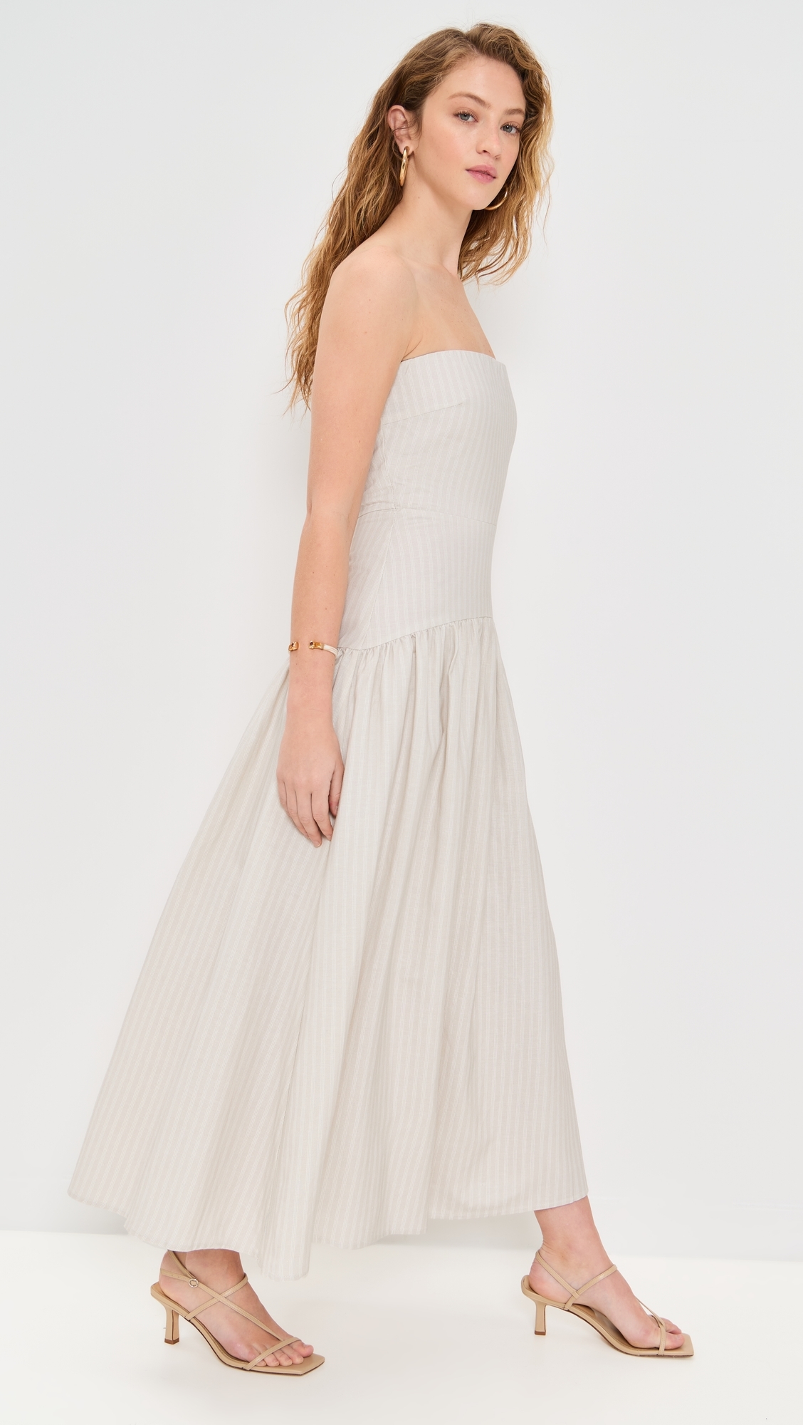 Heather Midi Dress Stone Pinstripe 