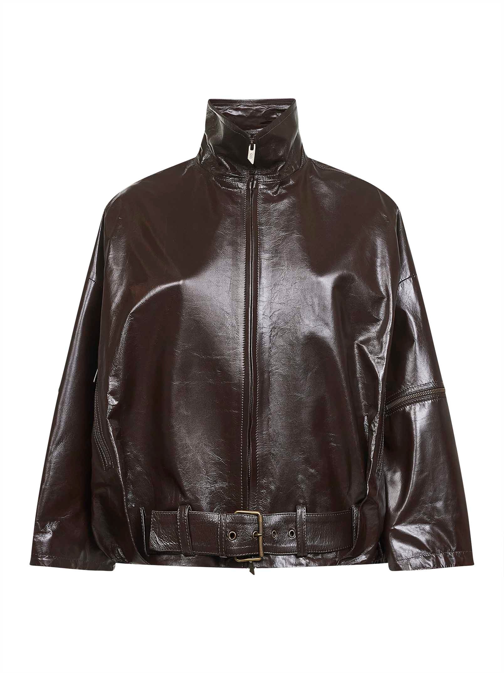 Ovine Leather Bomber Jacket — Brown