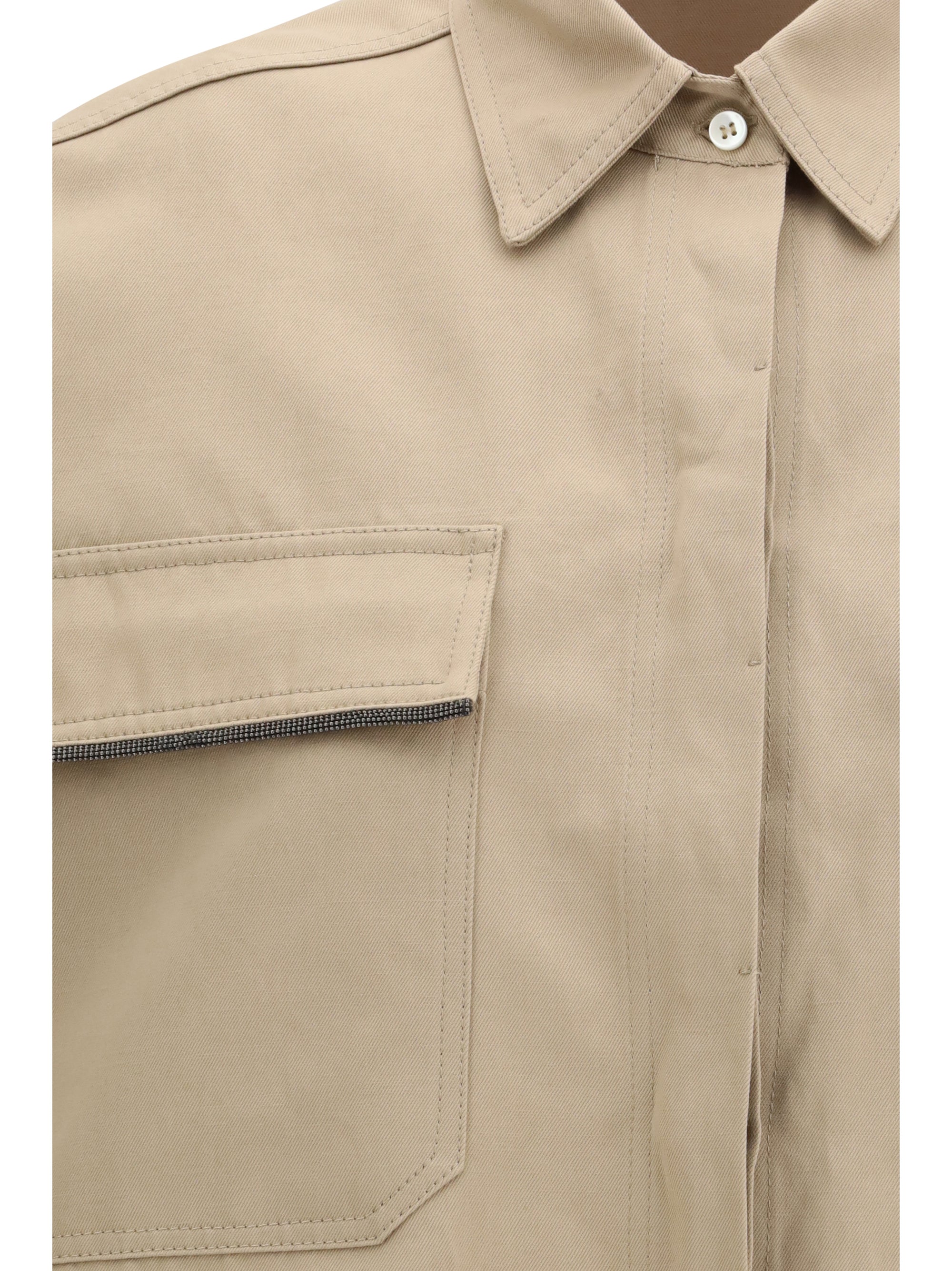 Short-Sleeve Cotton Shirt — Beige