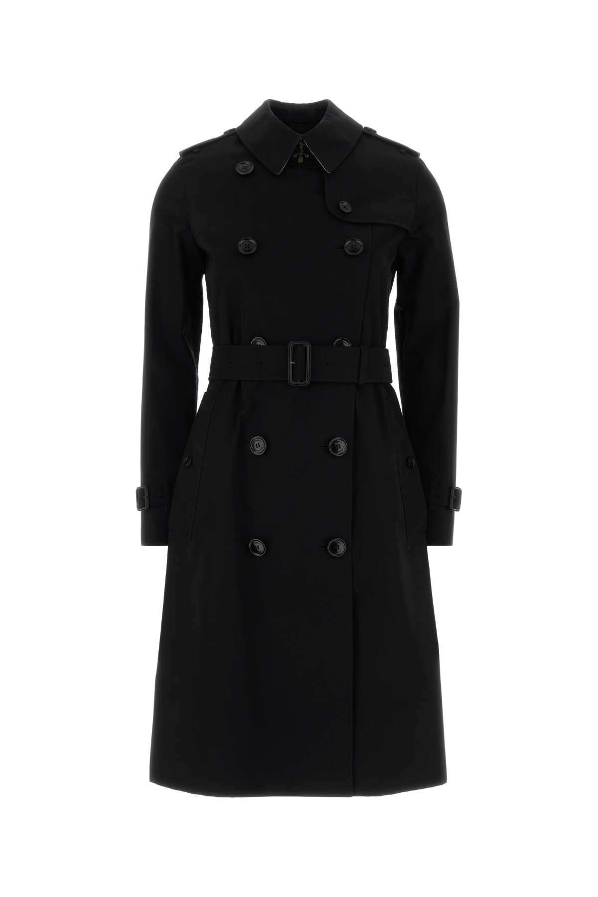 Double-Breasted Gabardine Trench Coat — Black
