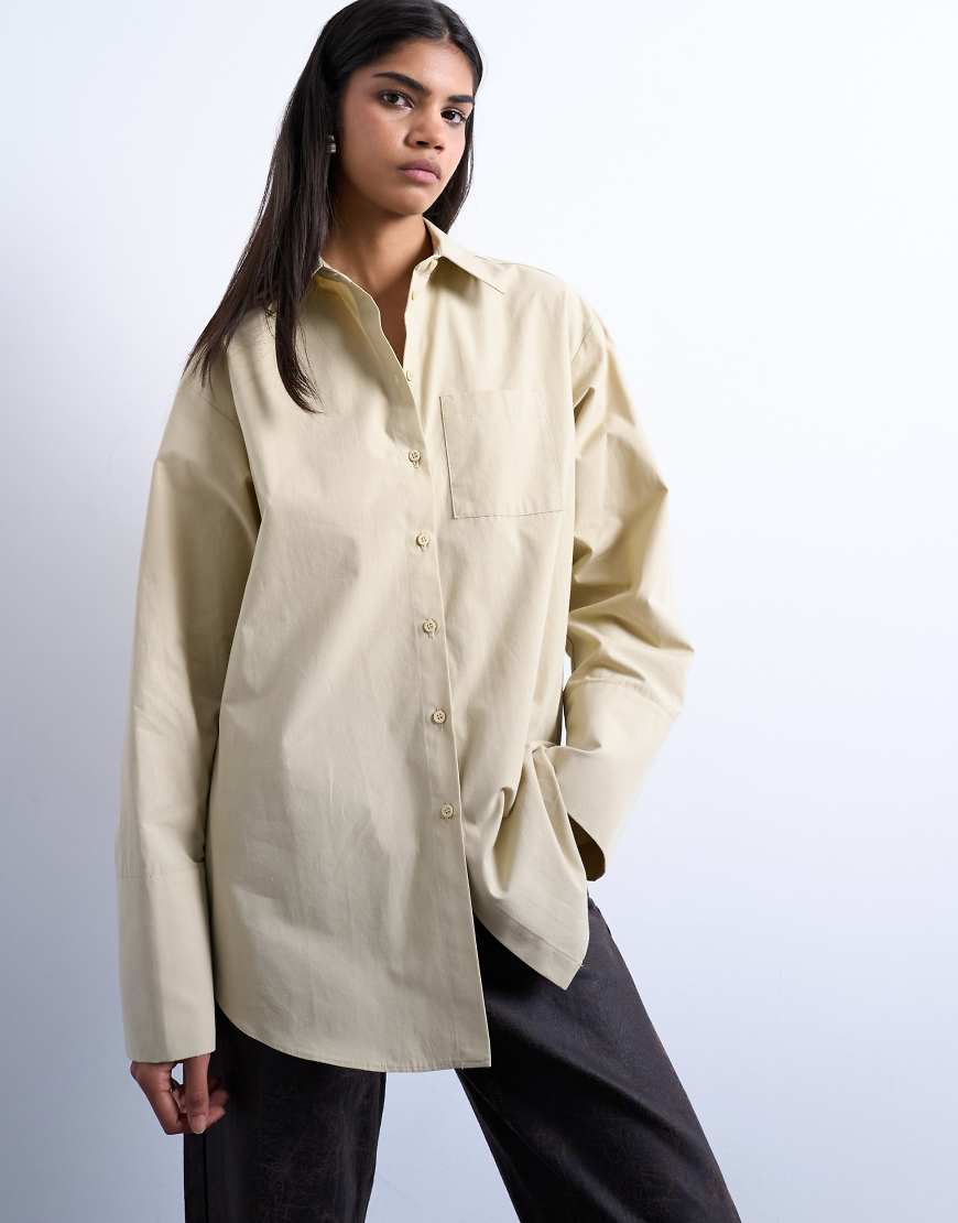 Cinched oversized poplin shirt in stone-Yellow