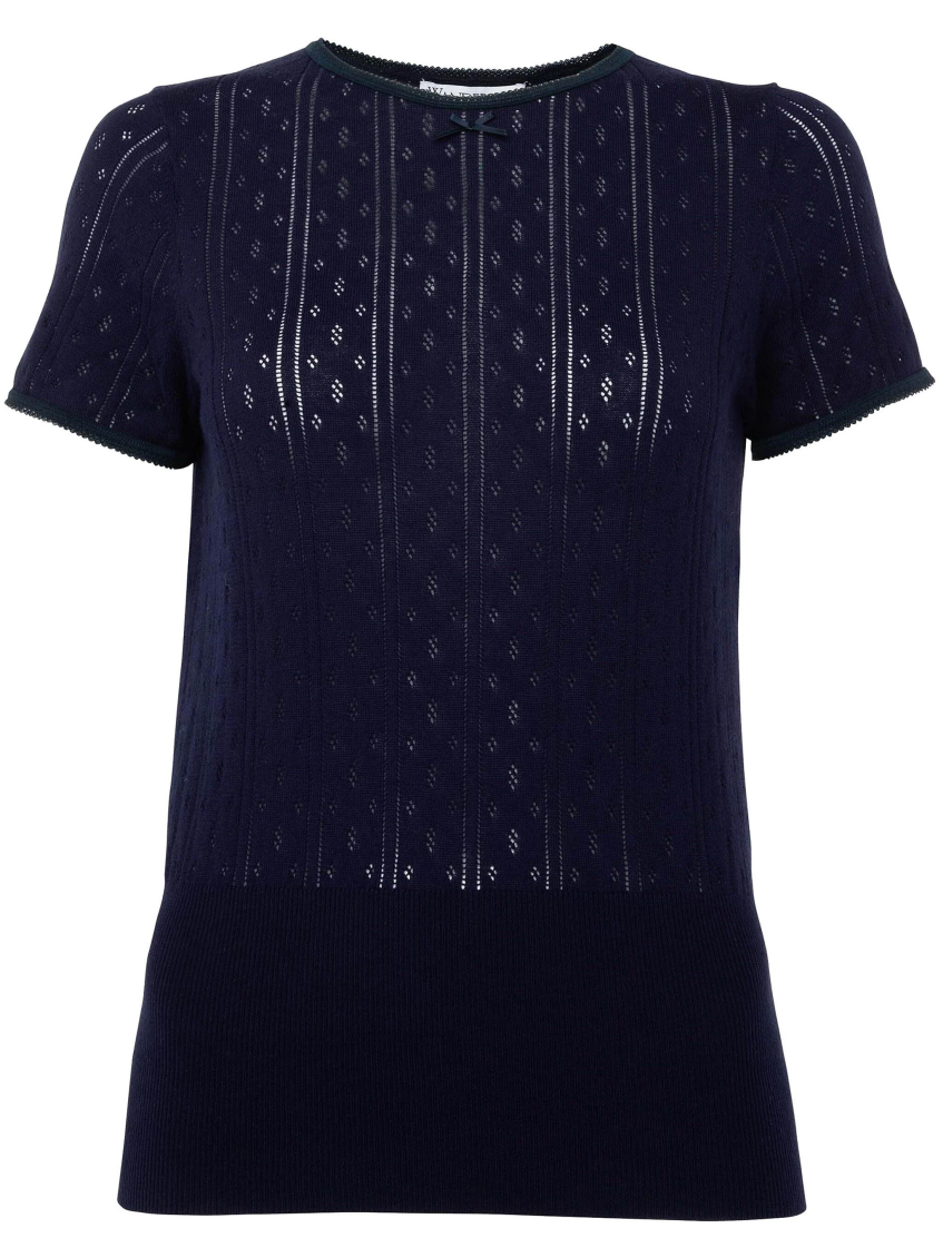 Logo-embroidered pointelle top - Blue