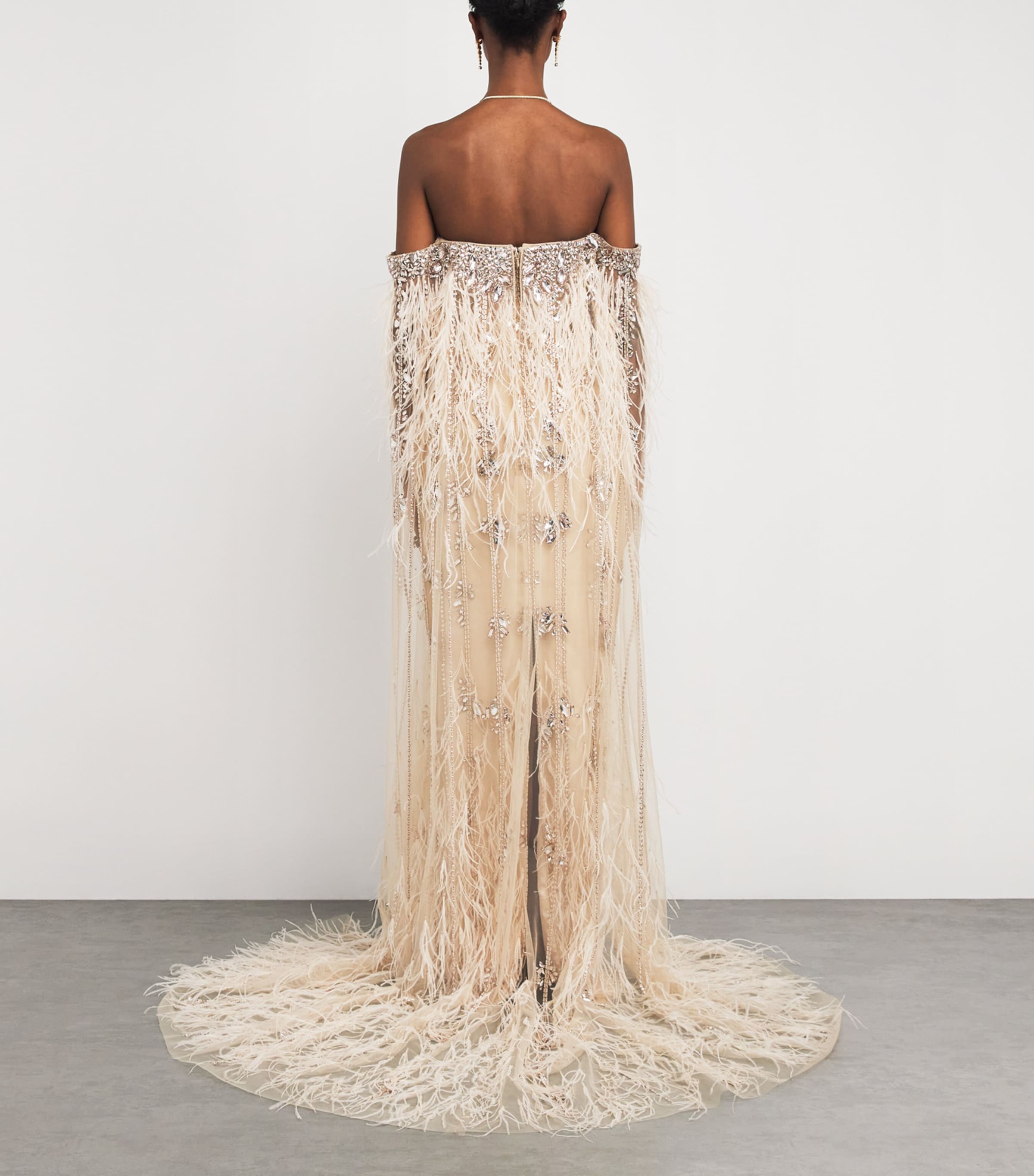 Pamella Roland Tulle Embellished Cape Gown