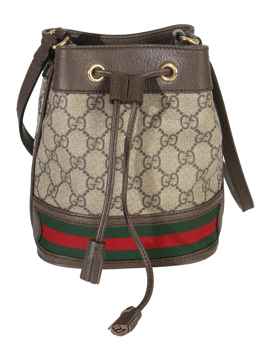 Beige, Brown Coated Canvas & Leather Gg Supreme Ophidia Mini Bucket Bag (Authentic Pre-Loved)