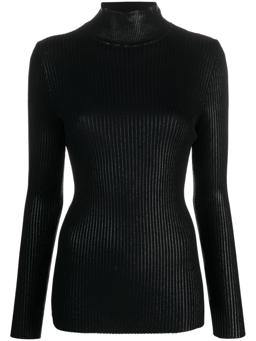 High-neck ribbed-knit jumper - Black