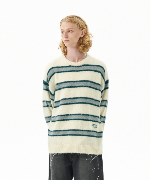 HAIRY STRIPE KNIT SWEATER IVORY