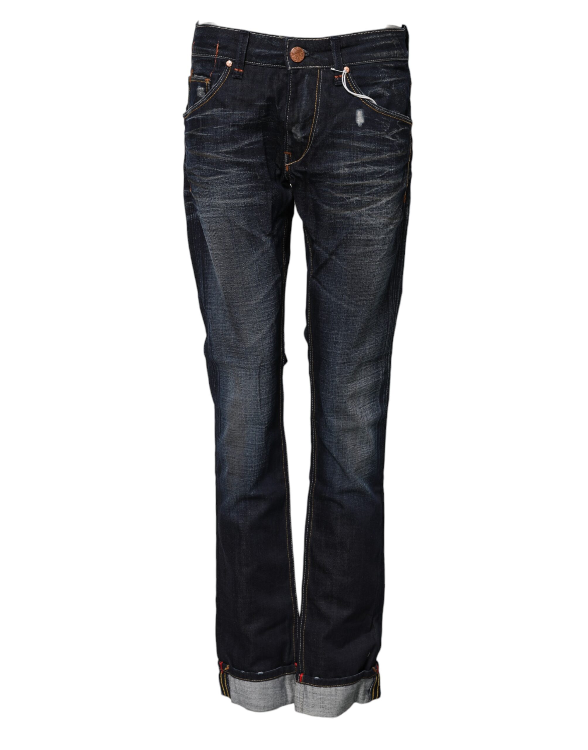 Acht Blue Washed Cotton Mid Waist Flared Denim Women's Jean