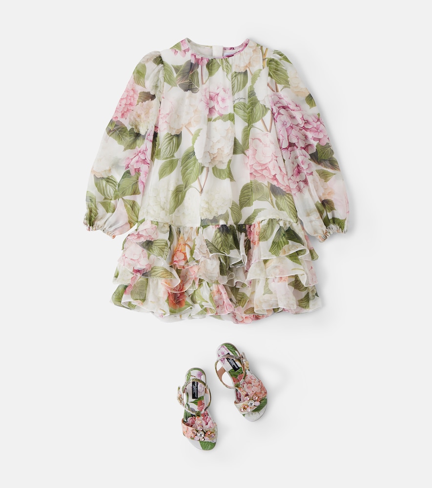Floral ruffled silk chiffon dress