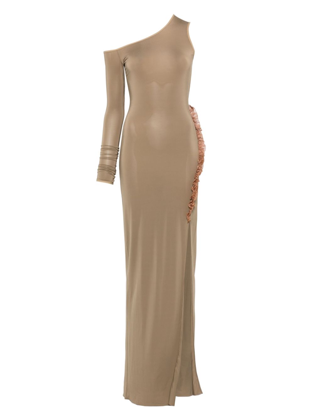 Nensi Dojaka frill-detail asymmetric maxi dress - Brown
