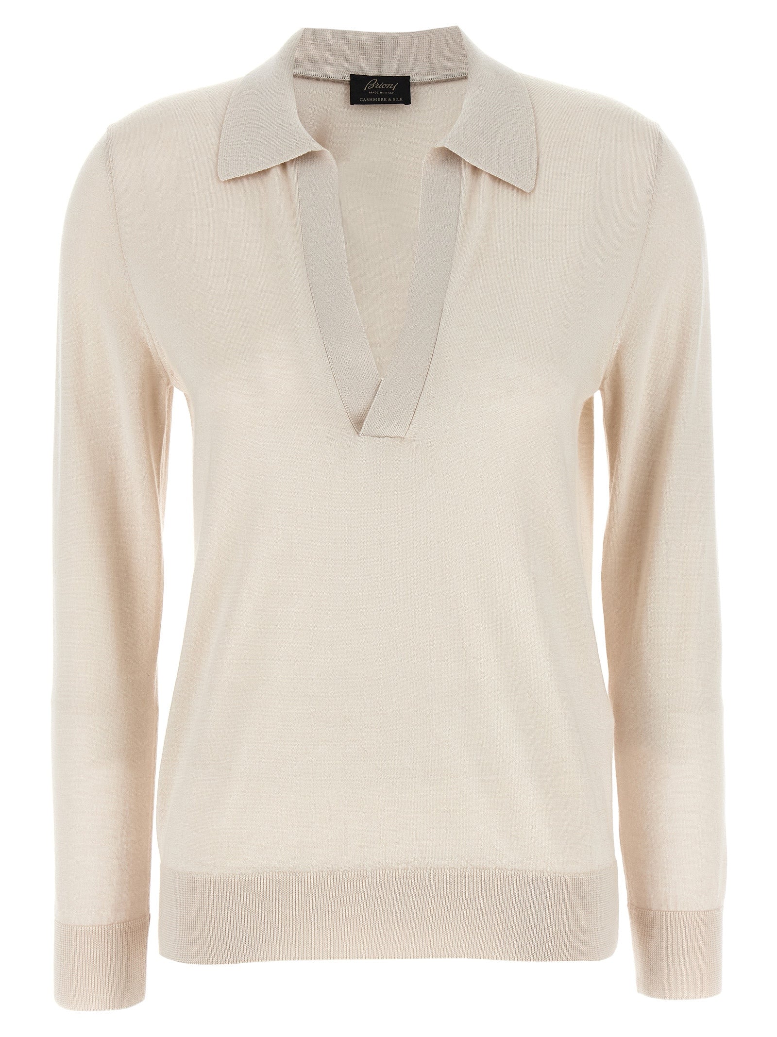 Cashmere-Silk Blend Polo Shirt — Beige