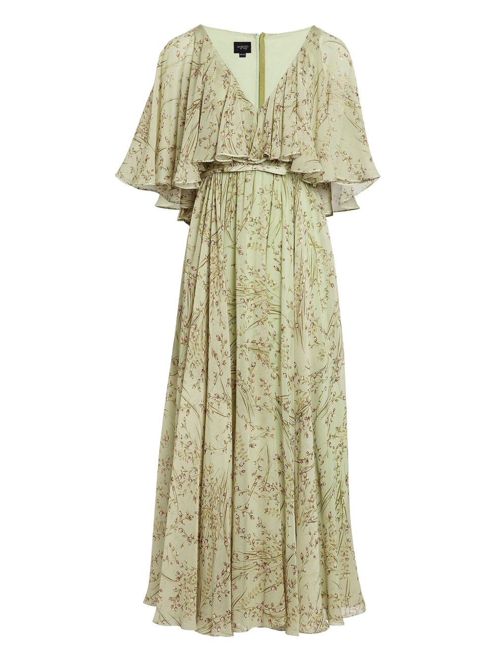 Cape-detail floral-print dress - Green