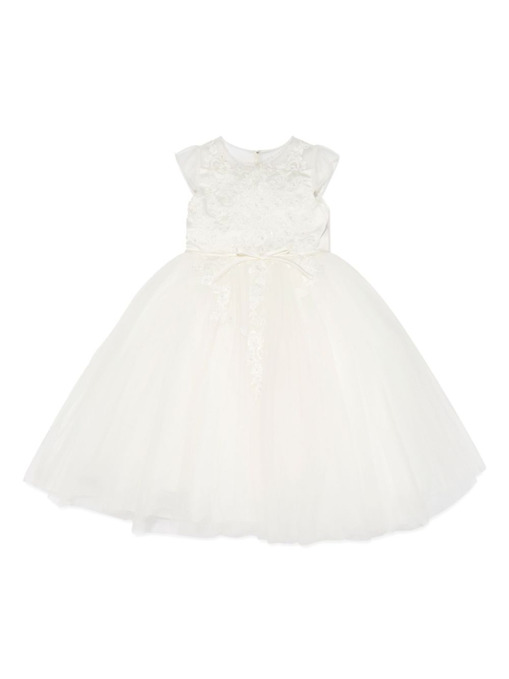 Floral-embroidered cap-sleeves dress - White