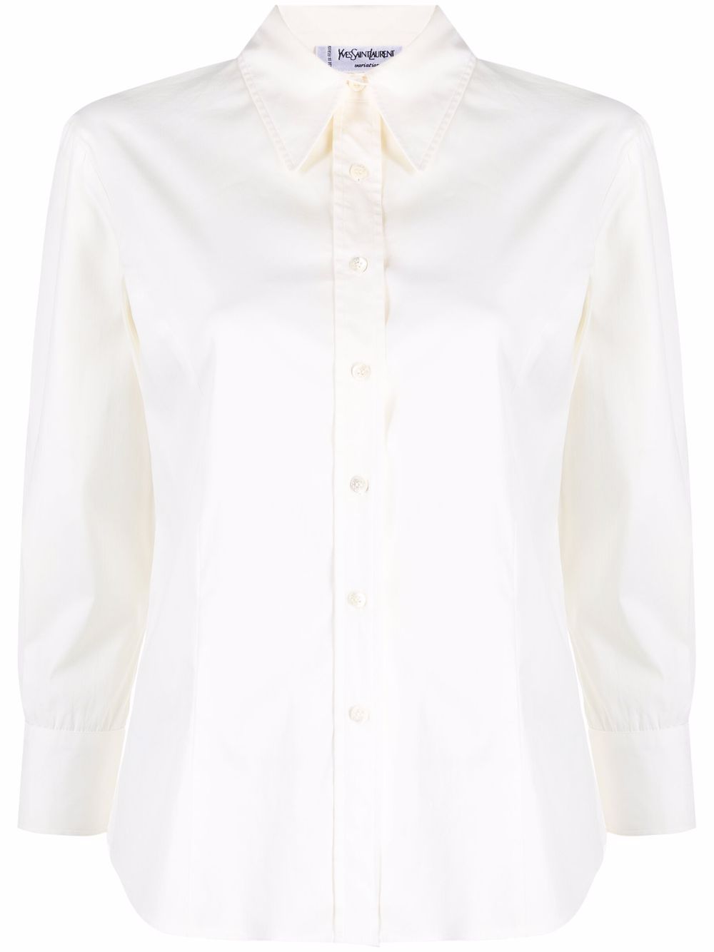 2000s crop-sleeved silk shirt - White