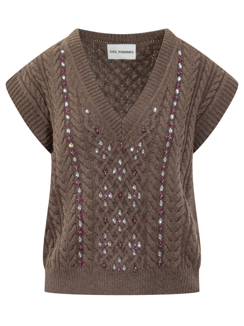 Brown Embellished Sweater