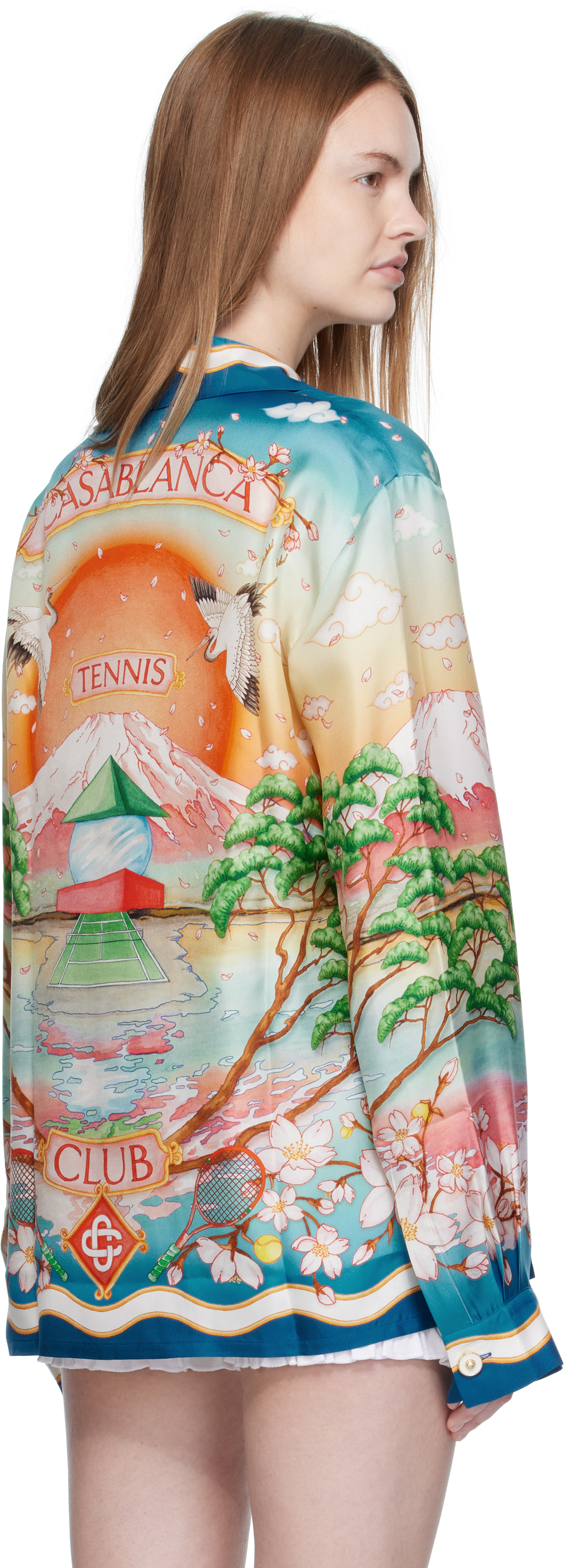 Multicolor 'Tennis Club' Silk Long Sleeve Shirt