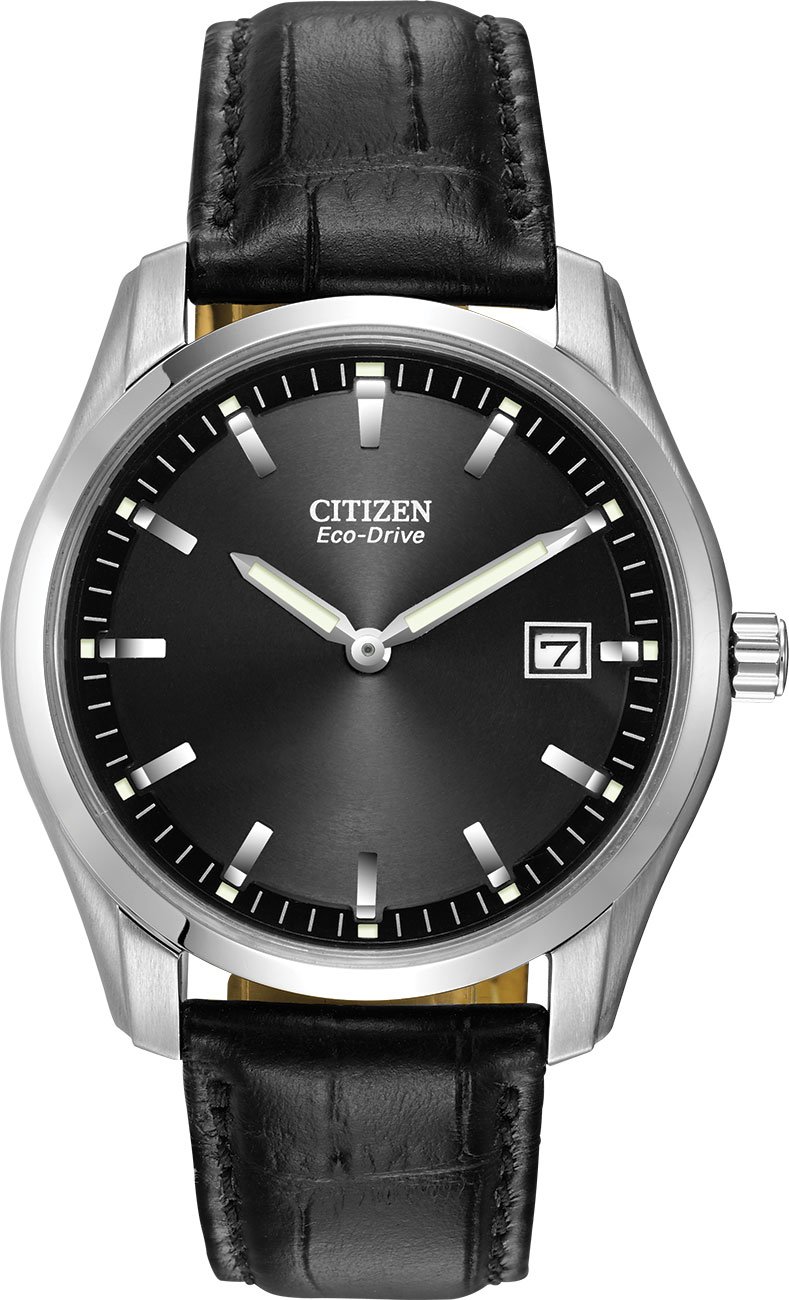 Eco-Drive Corso Black Dial & Leather Strap Watch, 40mm