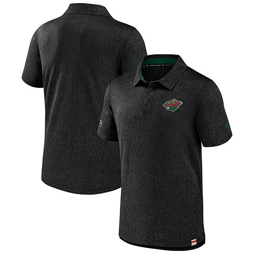 Men's Fanatics Black Minnesota Wild Authentic Pro Jacquard Polo