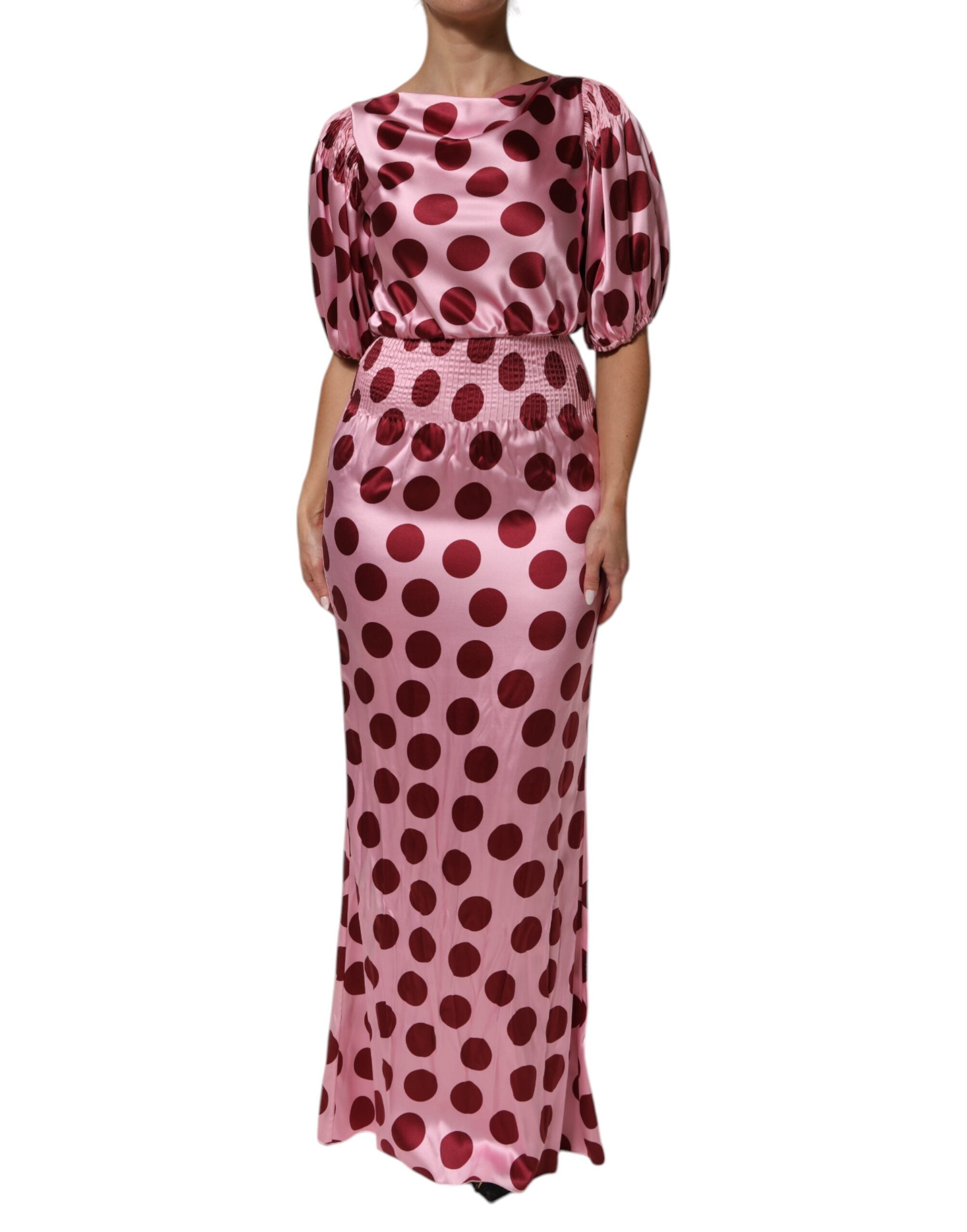 Polka Dot Silk Satin Maxi Dress — Pink