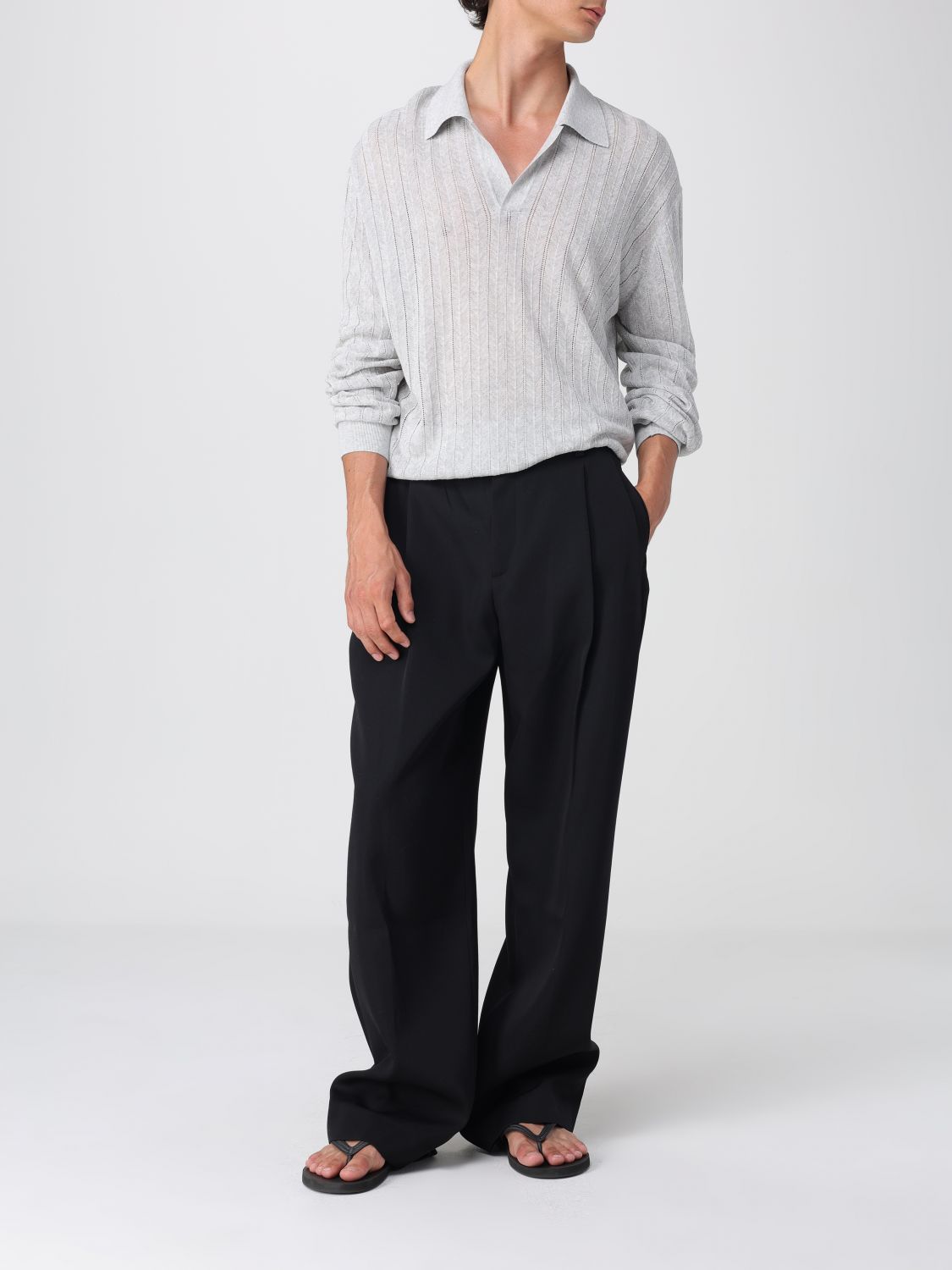 Recto lace ribbed polo shirt - Grey