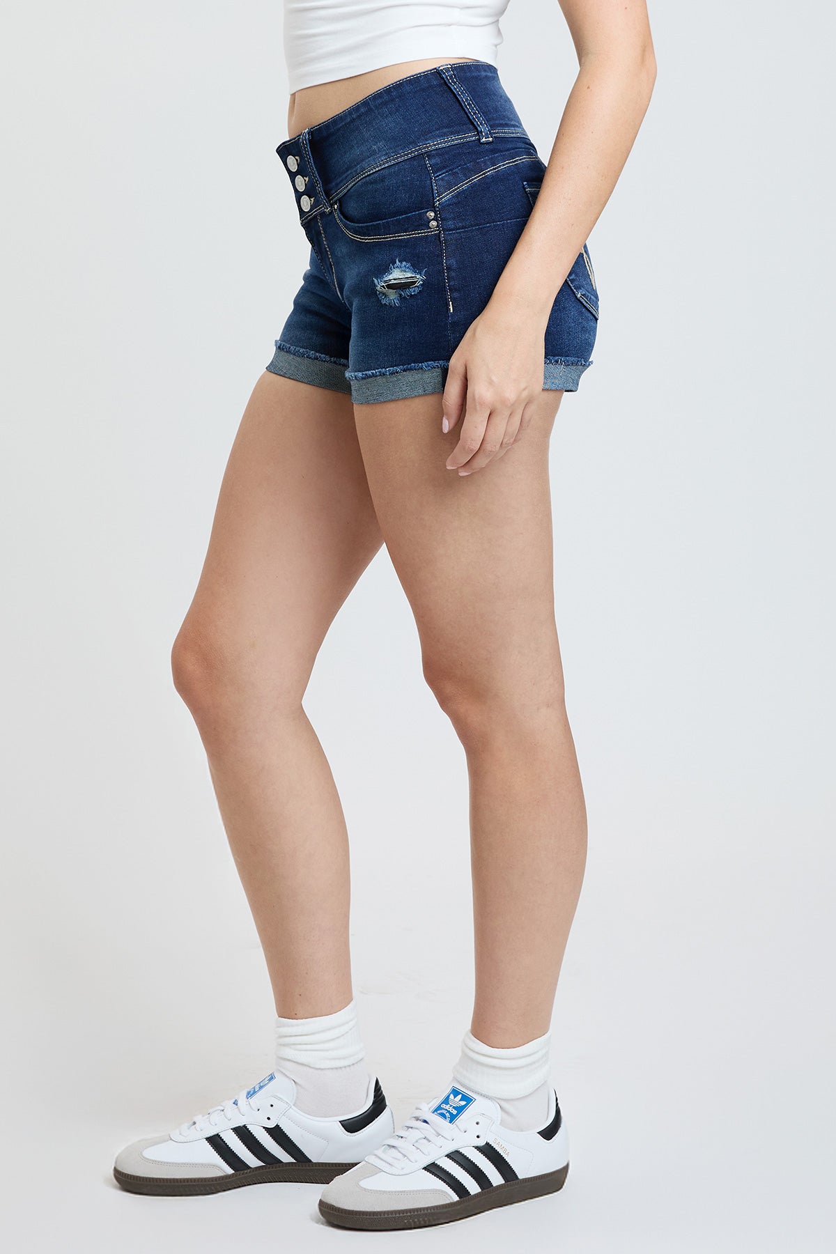 Women's WannaBettaButt 3 Button Cuffed Denim Shorts