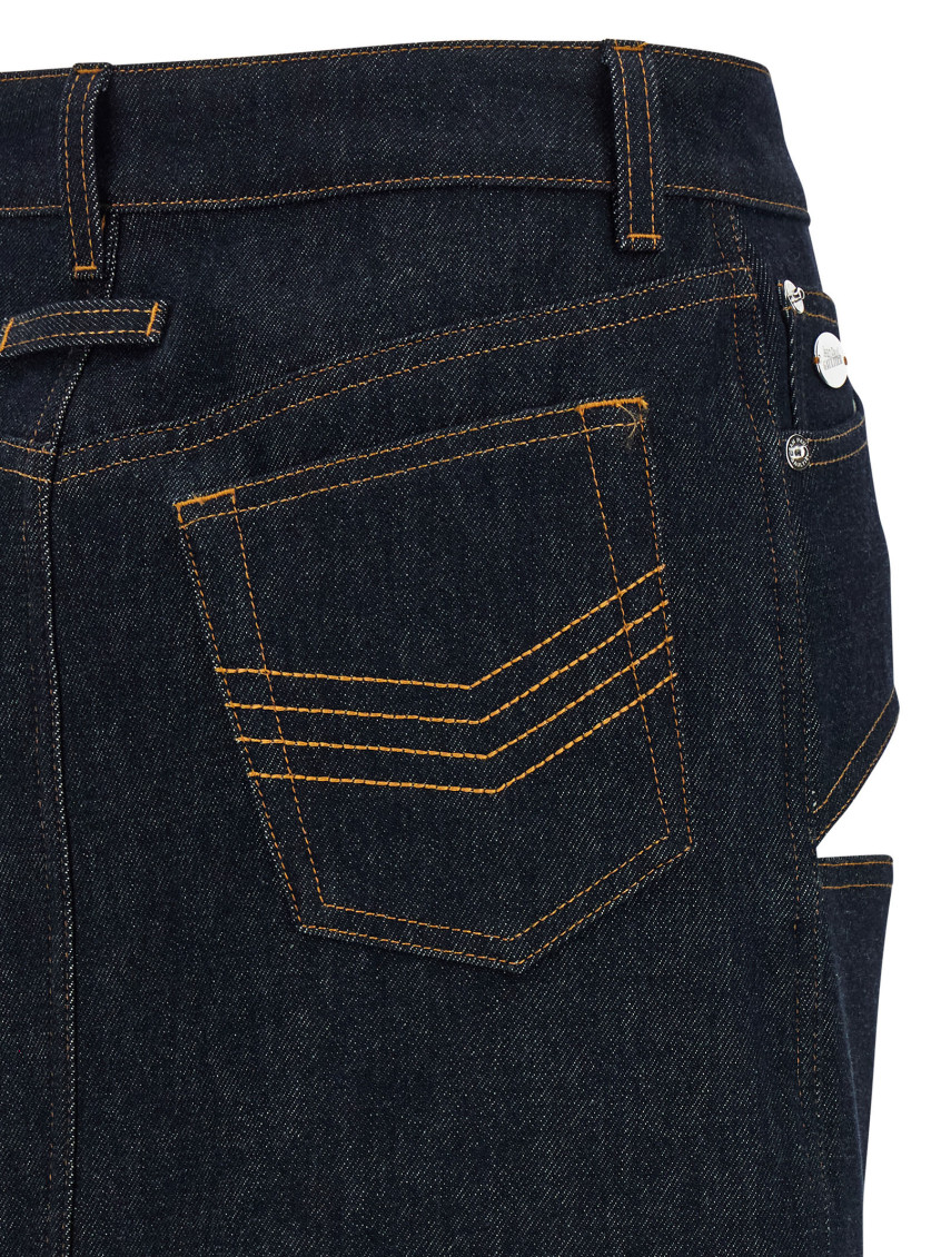 Denim Mini Skirt With Cuts And Turn Up Skirts Blue